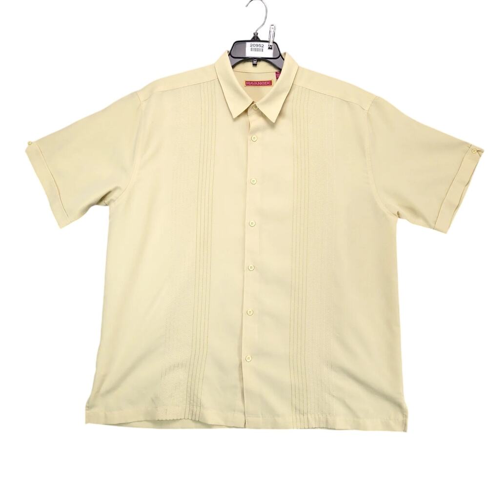 Havanera Co Yellow Guayabera Button Shirt Men's XL Tropical Cuban Style Striped